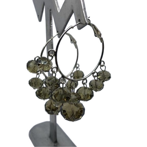 Silver tone glass crystals hoop earrings boho style statement